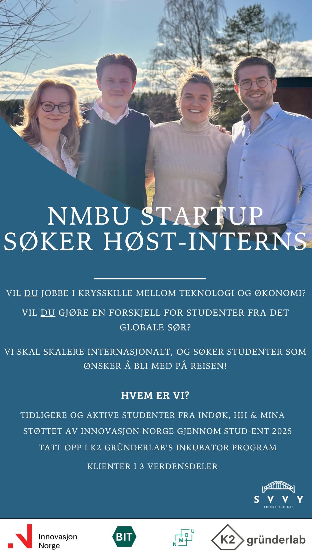 SVVY internship poster - NMBU startup soker host-interns